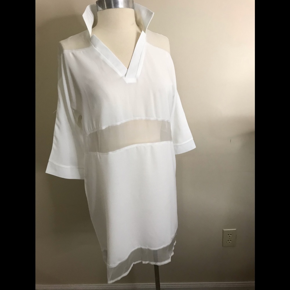 NWOT Caihongyu Semi Sheer White Dress Medium